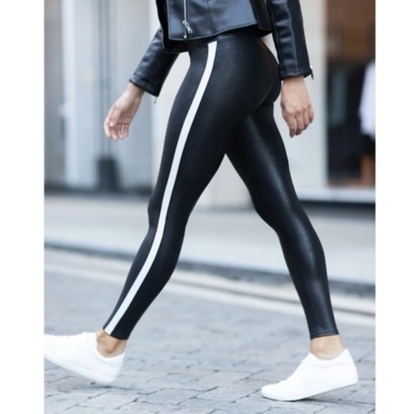 Spanx Black Faux Leather Side Stripe High Waist Leggings Large - Picture 9 of 17